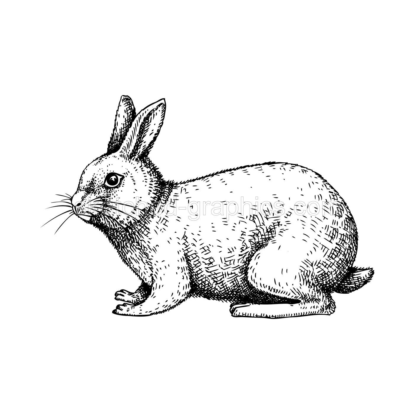 Little wild hare illustration. Sitting forest animal with long ears black outline. Cute jack rabbit sketch. Mammal character vector illustration isolated on white background Illustration